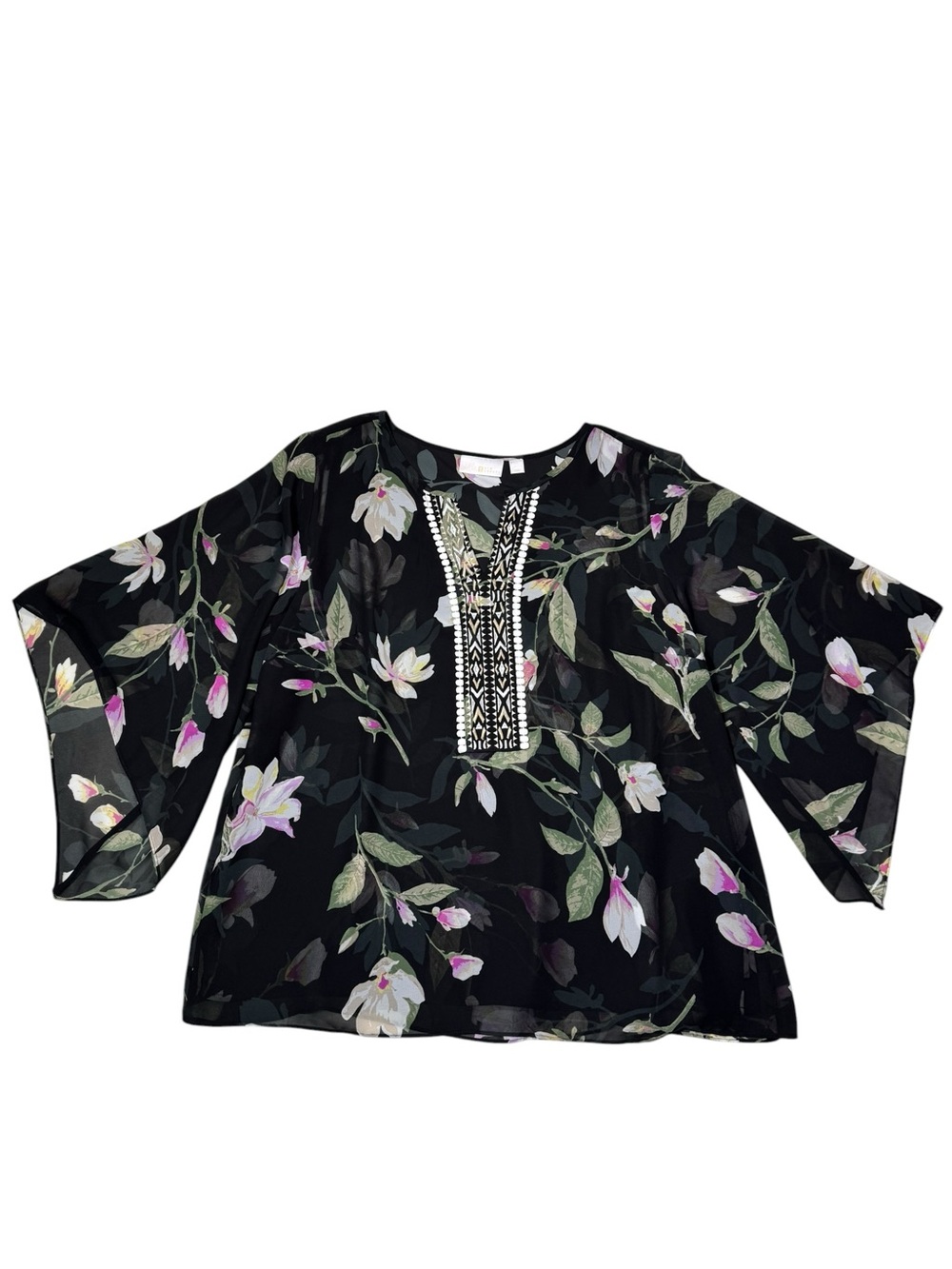 Belle by Kim Gravel Magnolia Print Blouse Size L - Picture 4 of 10